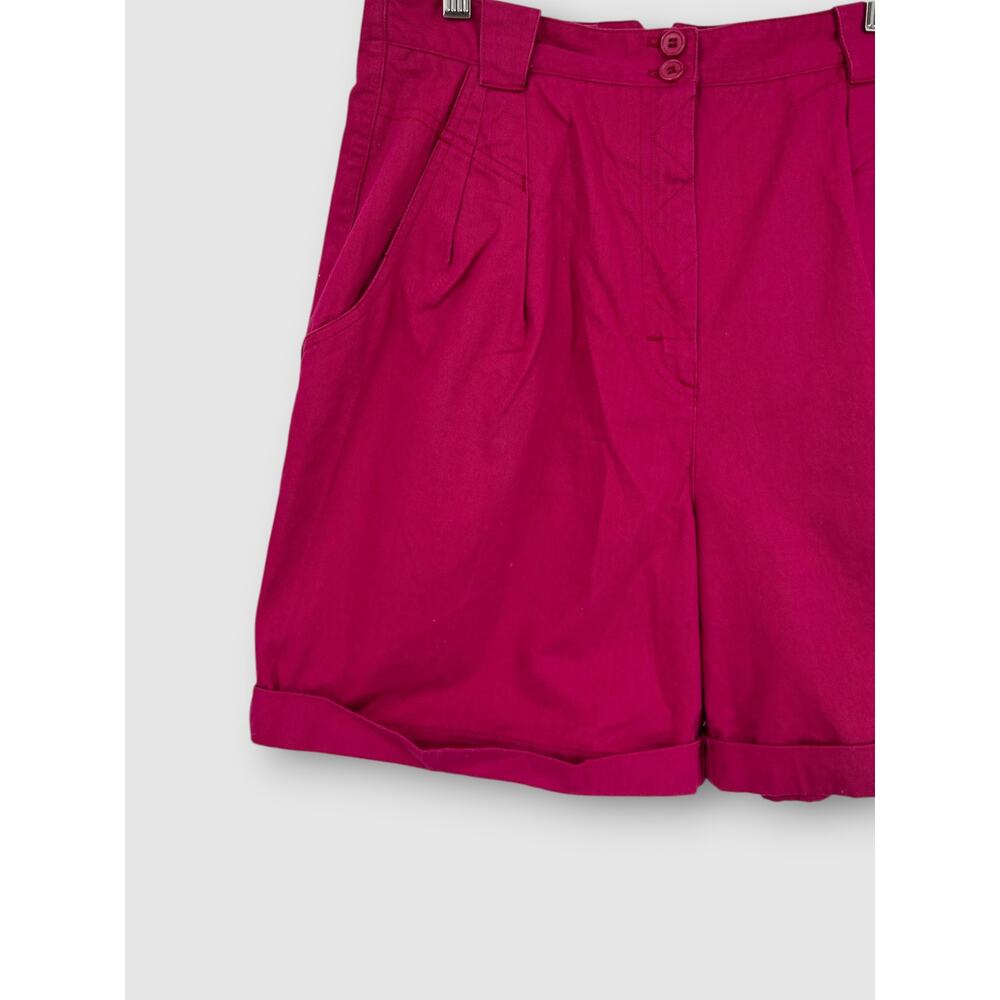 90s Vintage Magenta High Waist Pleated Cuffed Shorts Mom Shorts Cotton - Picture 4 of 6